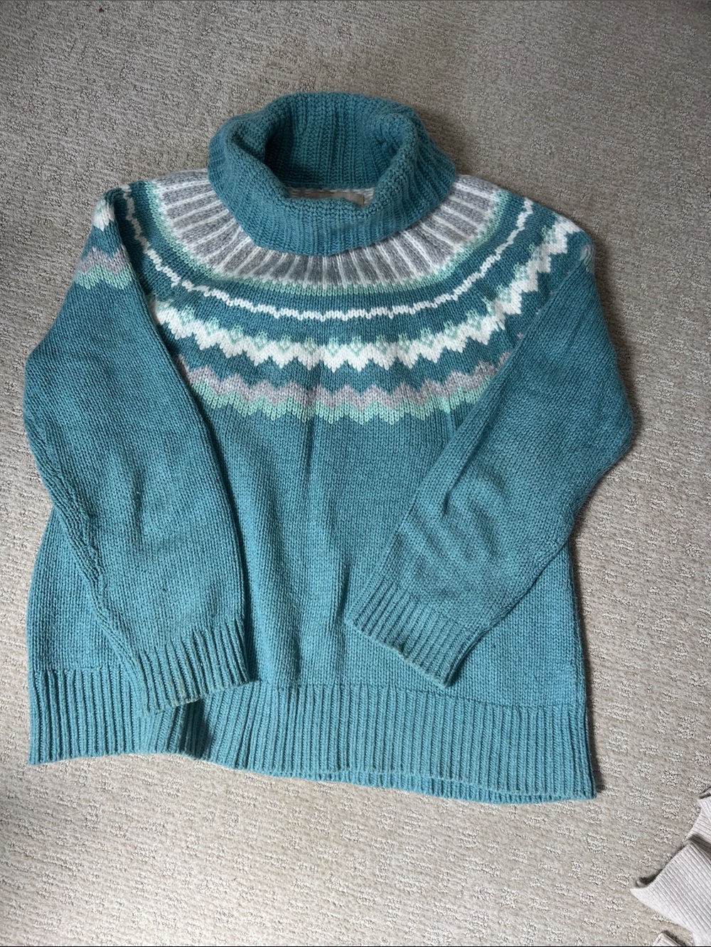LOFT Teal Fair Isle Turtleneck Sweater